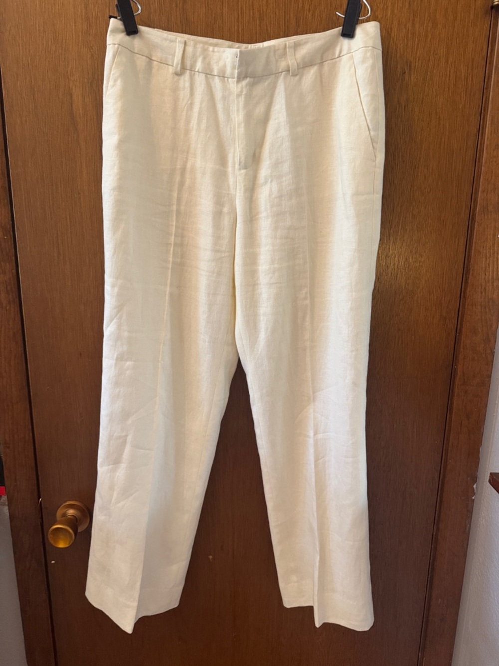 Lauren Ralph Lauren Cream Straight-Leg 100% Linen  Trousers